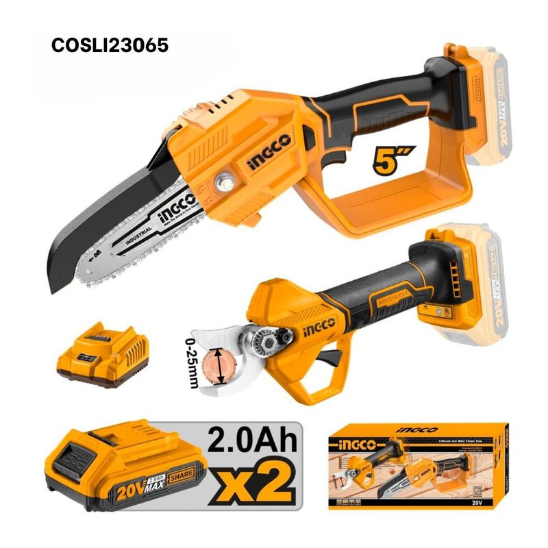 INGCO TOOLS - Motosierra  Tijera de Poda Incluye cargador y bateria Ingco