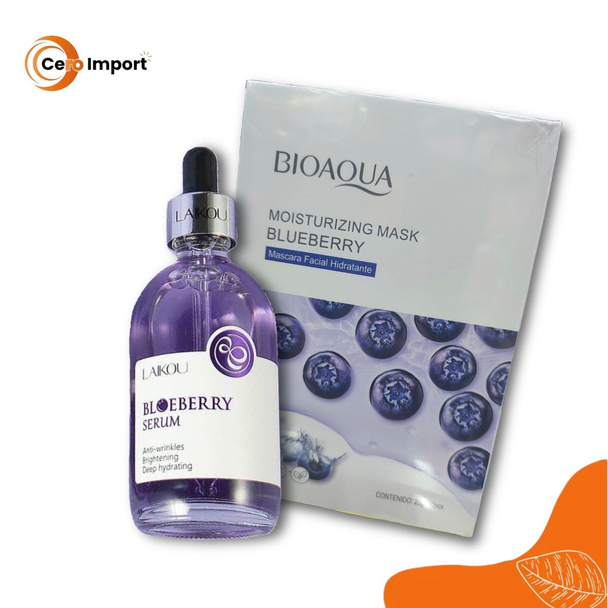 BIOAQUA - Pack Serum Blueberry laikou y mascarilla hidratante 10 und bioaqua