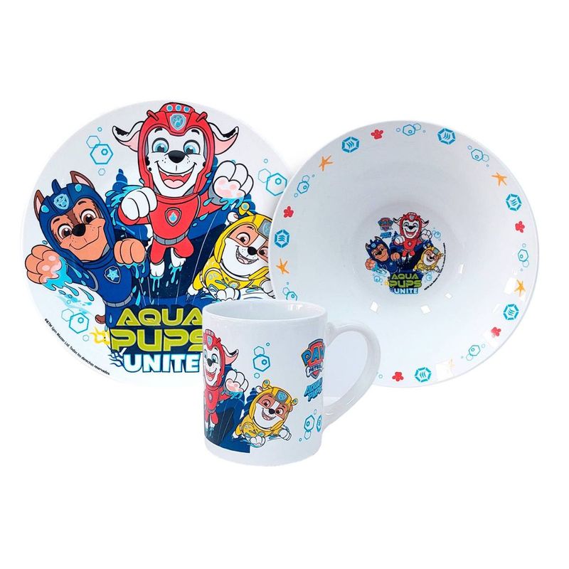 SCOOL - Set Cerámica Scool 3pz Taza Plato y Bowl - Paw Patrol Aqua Niño