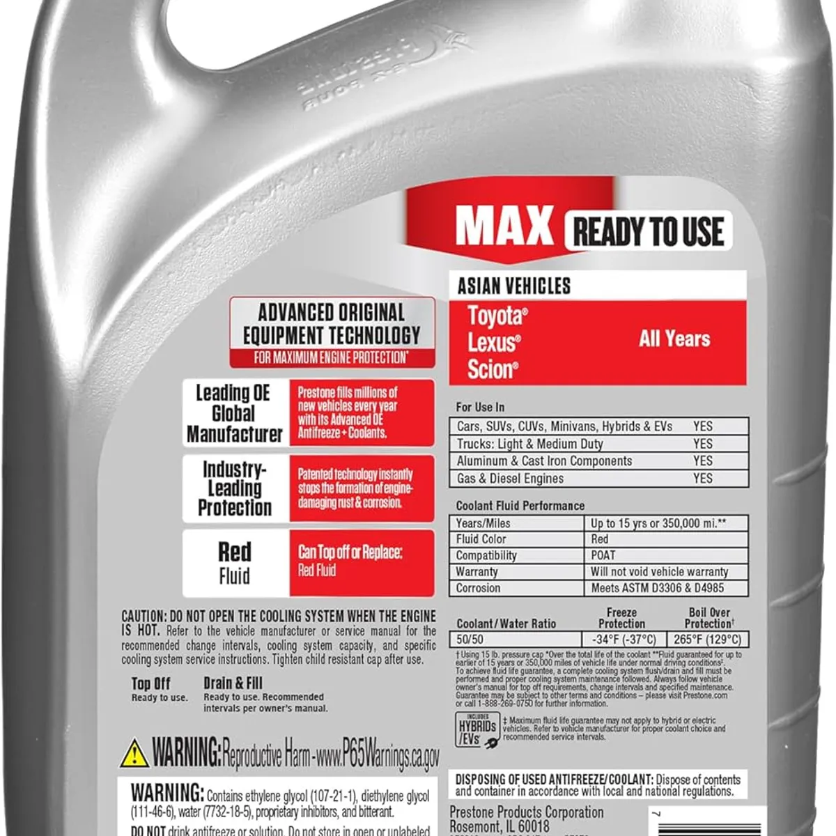 PRESTONE - Refrigerante y Anticongelante Prestone Max 50% Para Asiáticos Rojo