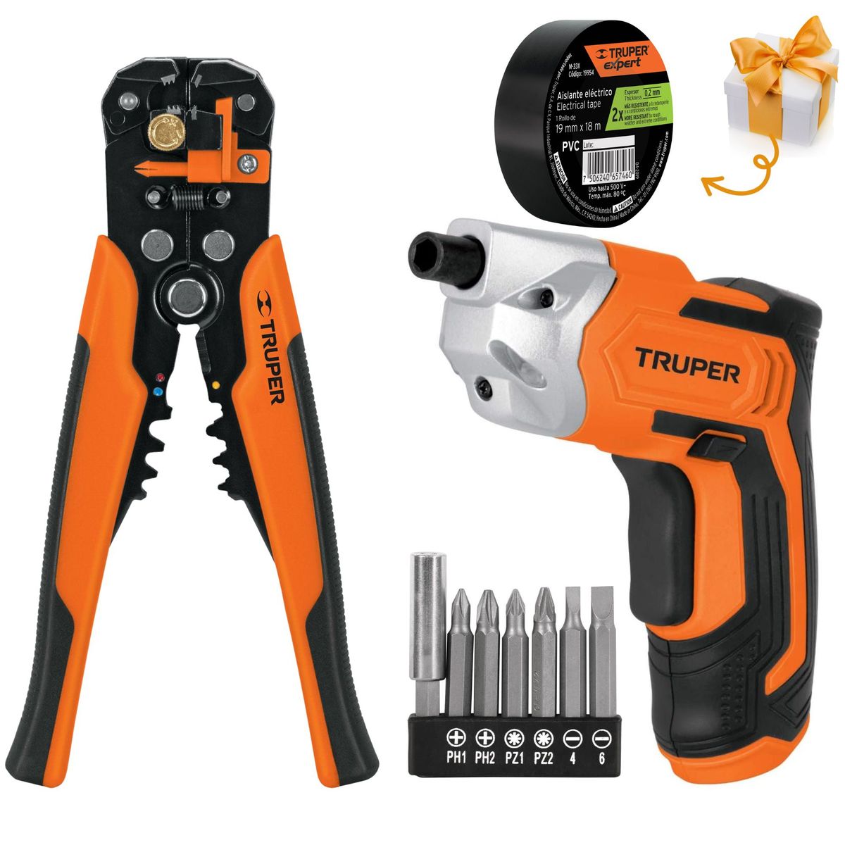 TRUPER - KIT DESTORNILLADOR INALAMBRICO PELACABLE PONCHADOR PROFESIONAL TRUPER