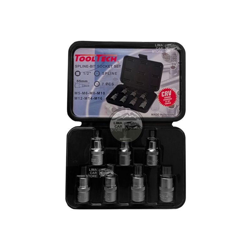 GENERICO - Juego Maleta 7 Dados Estriados Spline 55mm M5-M16 Tooltech