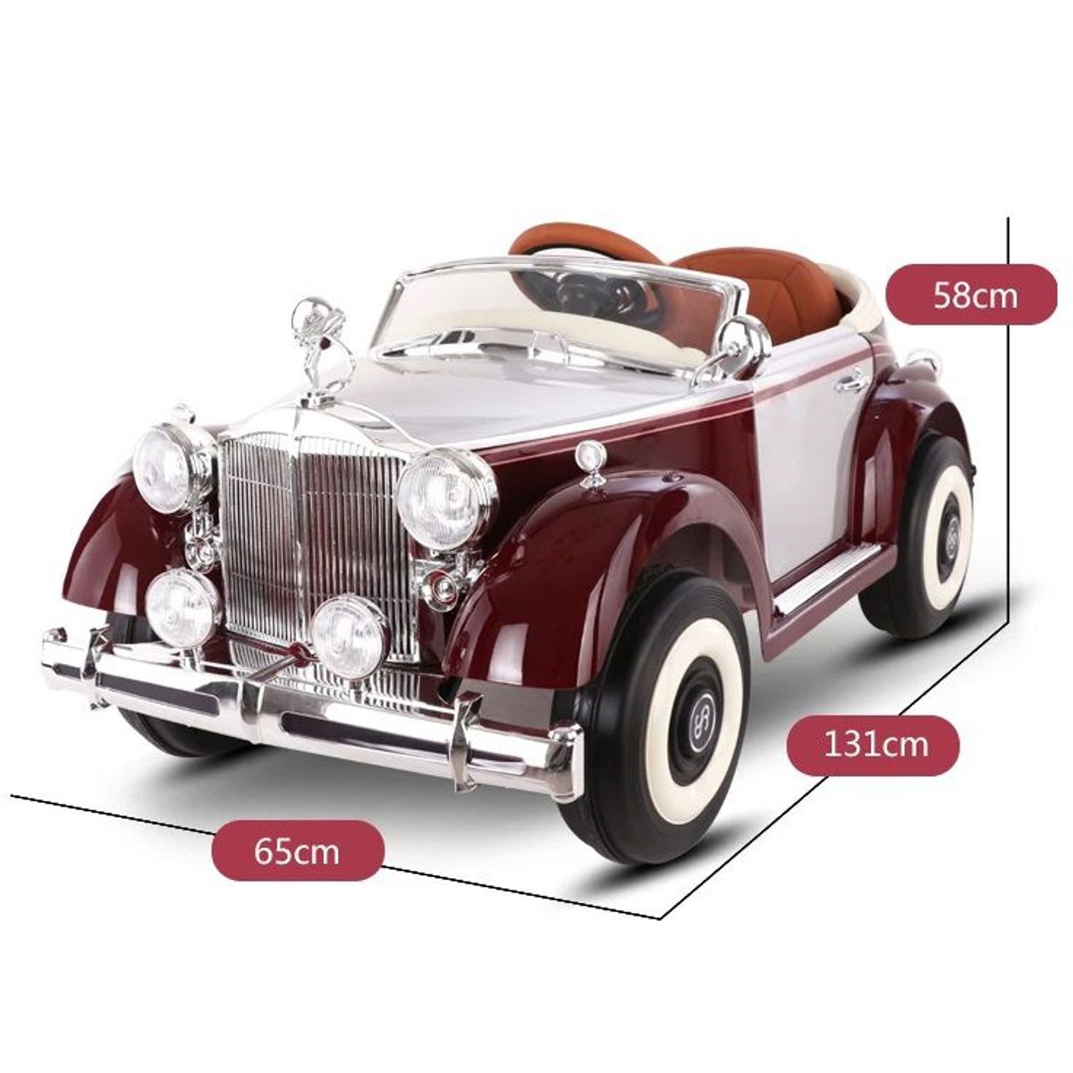 GENERICO - Coche Vintage Eléctrico de 12V con Control Remoto Guinda