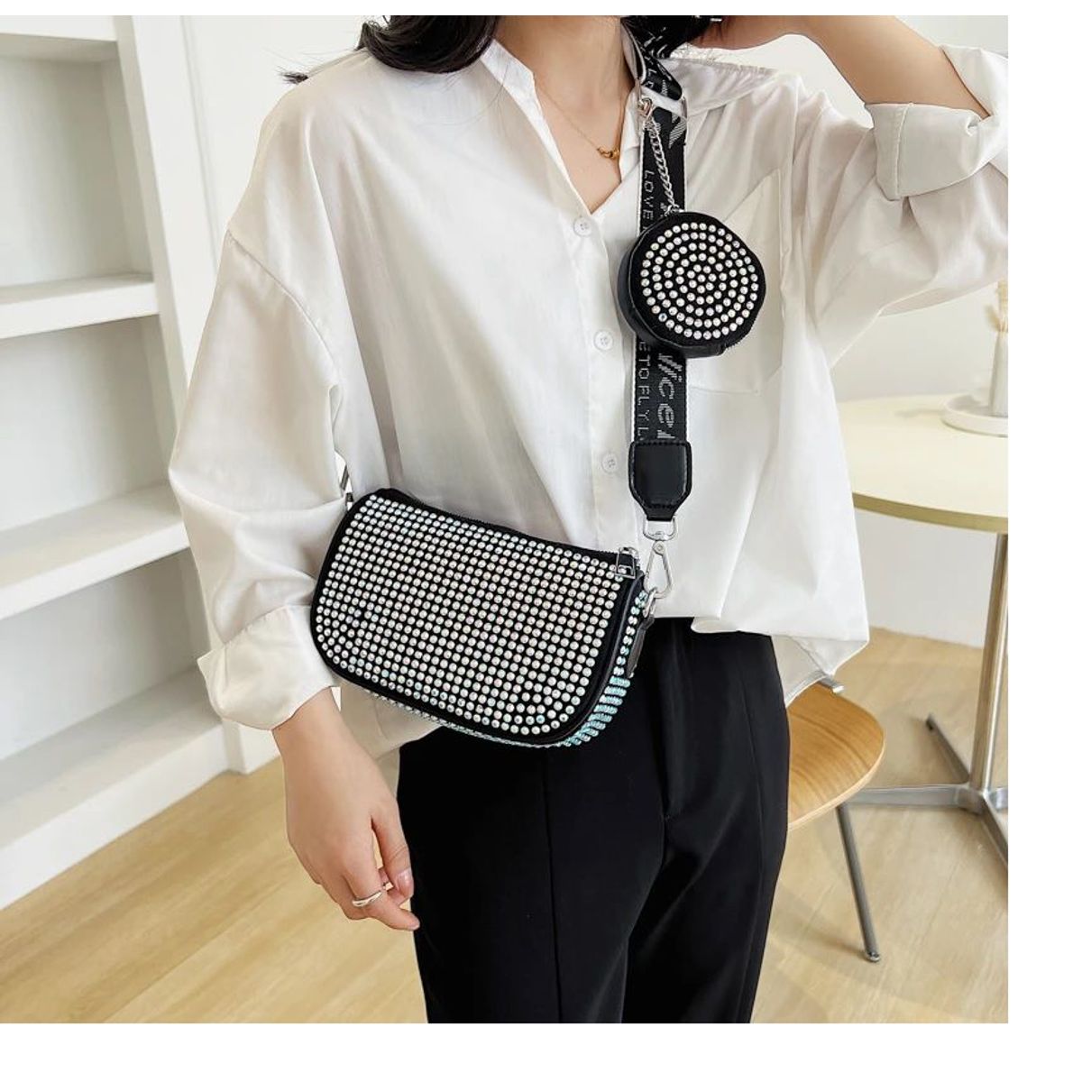 ITELSISTEM - Bolso Cartera Diamante Brillantes Crossbody fina Piedria Monedero Plat