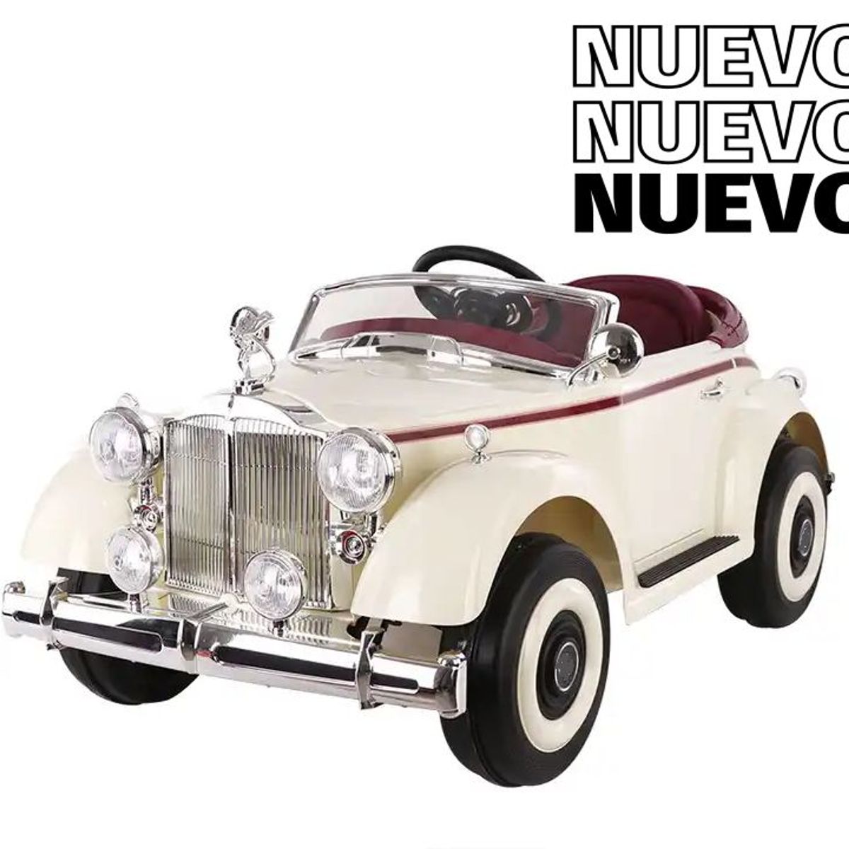 GENERICO - Coche Vintage Eléctrico de 12V con Control Remoto Crema