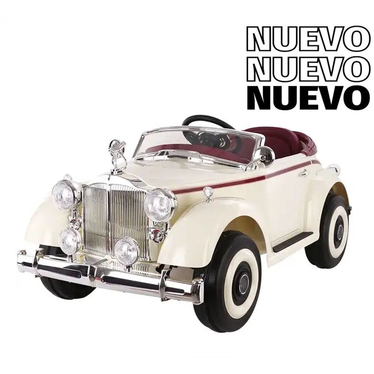 GENERICO - Coche Vintage Eléctrico de 12V con Control Remoto Crema