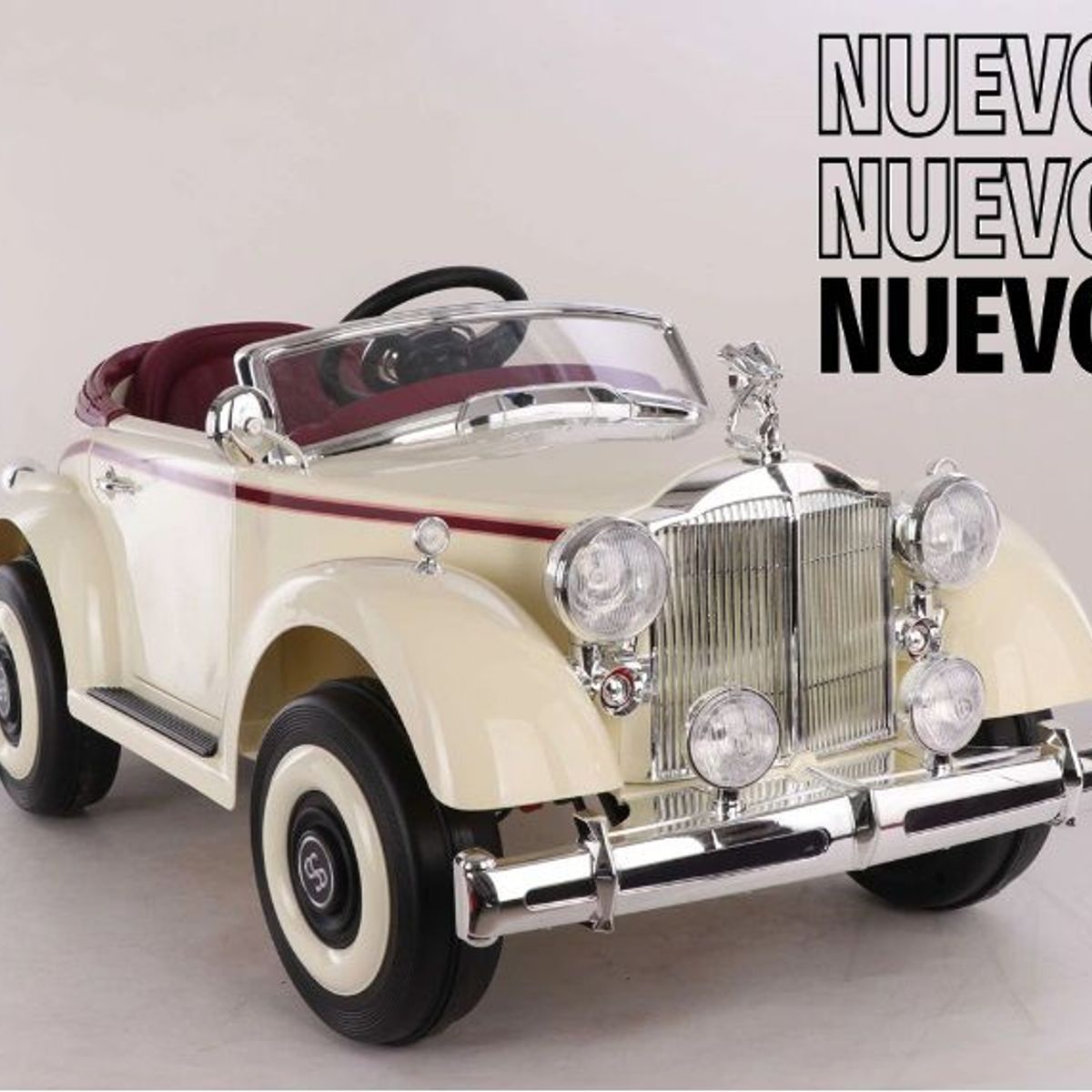 GENERICO - Coche Vintage Eléctrico de 12V con Control Remoto Crema
