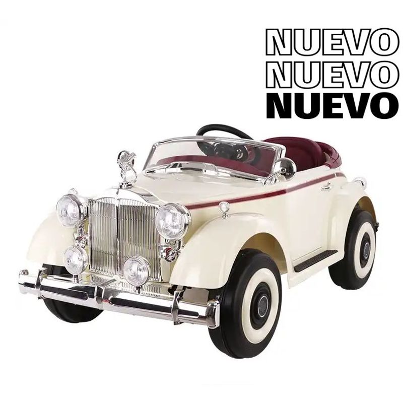 GENERICO - Coche Vintage Eléctrico de 12V con Control Remoto Crema