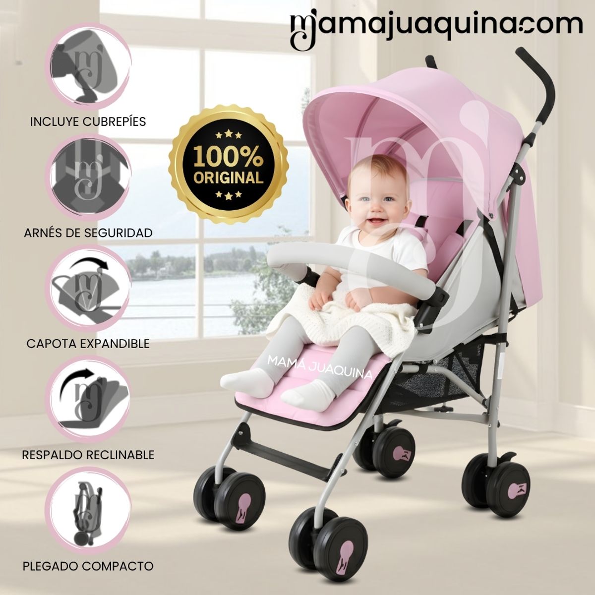 BABY HAPPY - Coche Bastón Deportivo «SAMMY DELUXE» Light Pink