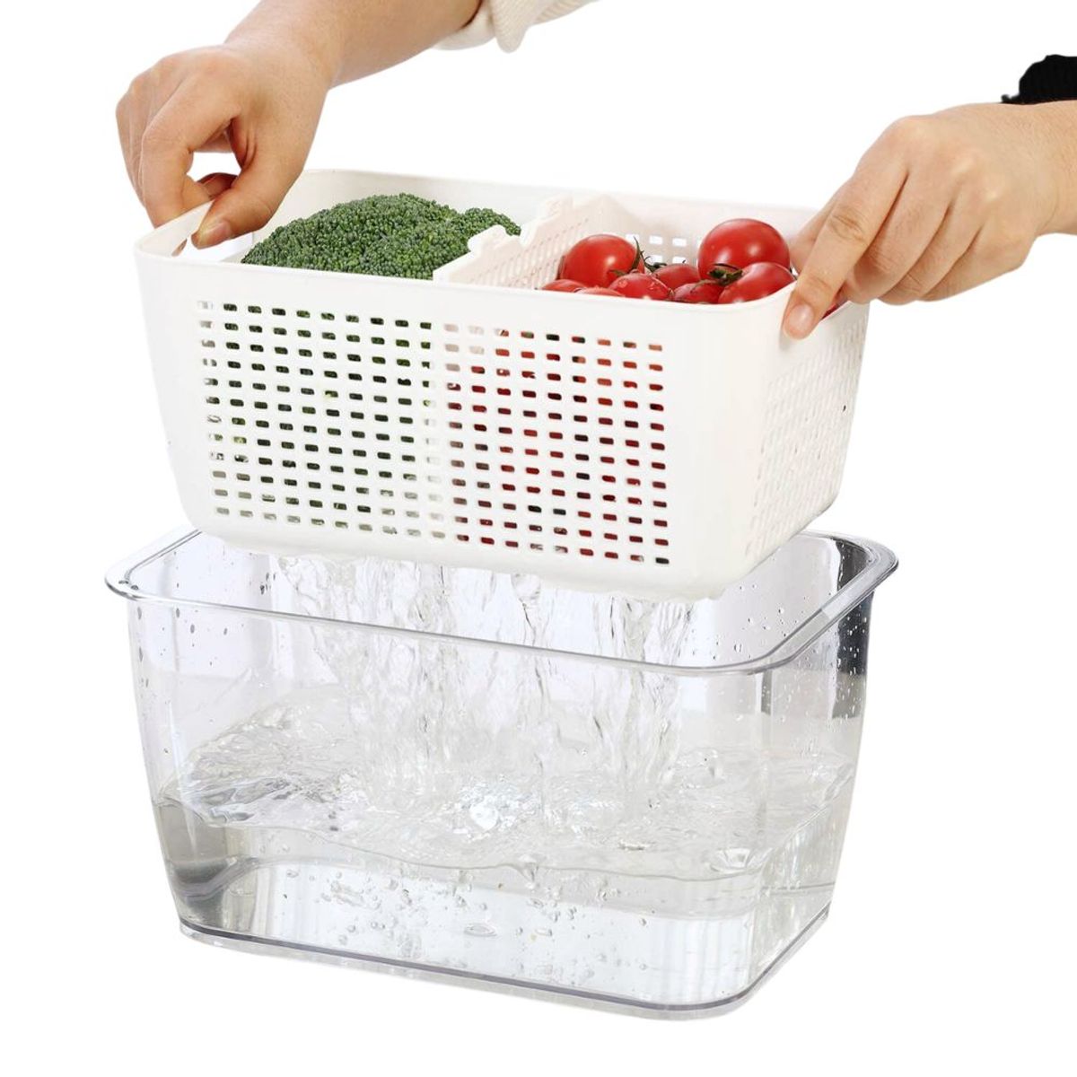 INSPIRA - Set de 2 Cajas para Frutas y Verduras Escurridor 3 en 1 Blanco