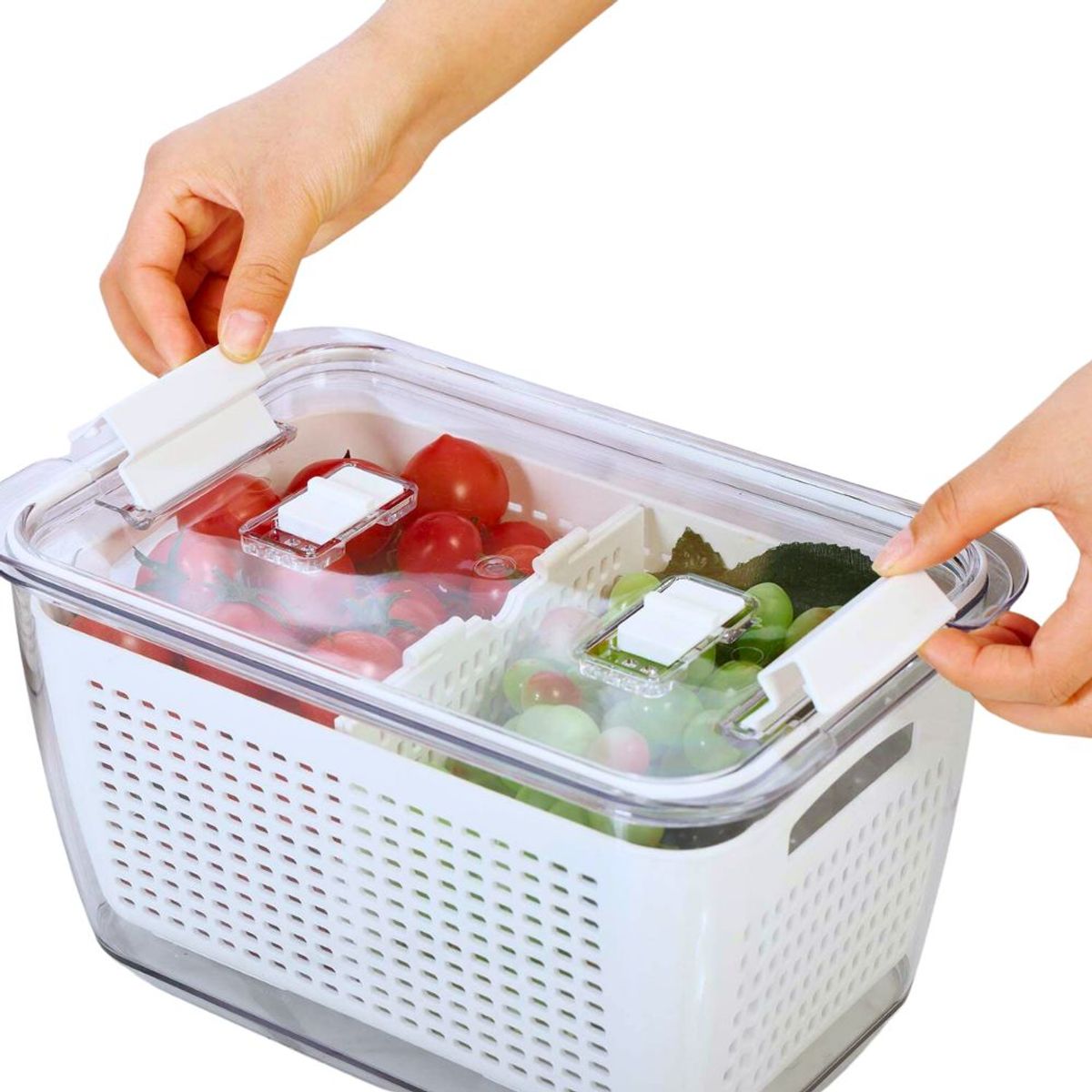 INSPIRA - Set de 2 Cajas para Frutas y Verduras Escurridor 3 en 1 Blanco