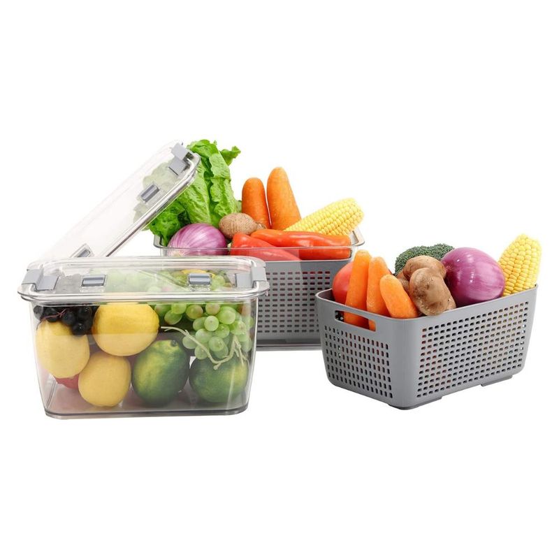 INSPIRA - Set de 2 Cajas para Frutas y Verduras Escurridor 3 en 1 Gris