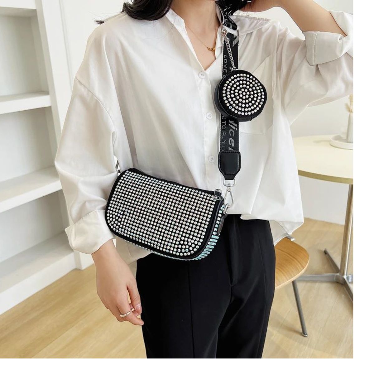 ITELSISTEM - Bolso Cartera Diamante Brillantes Crossbody fina Piedria Monedero multi