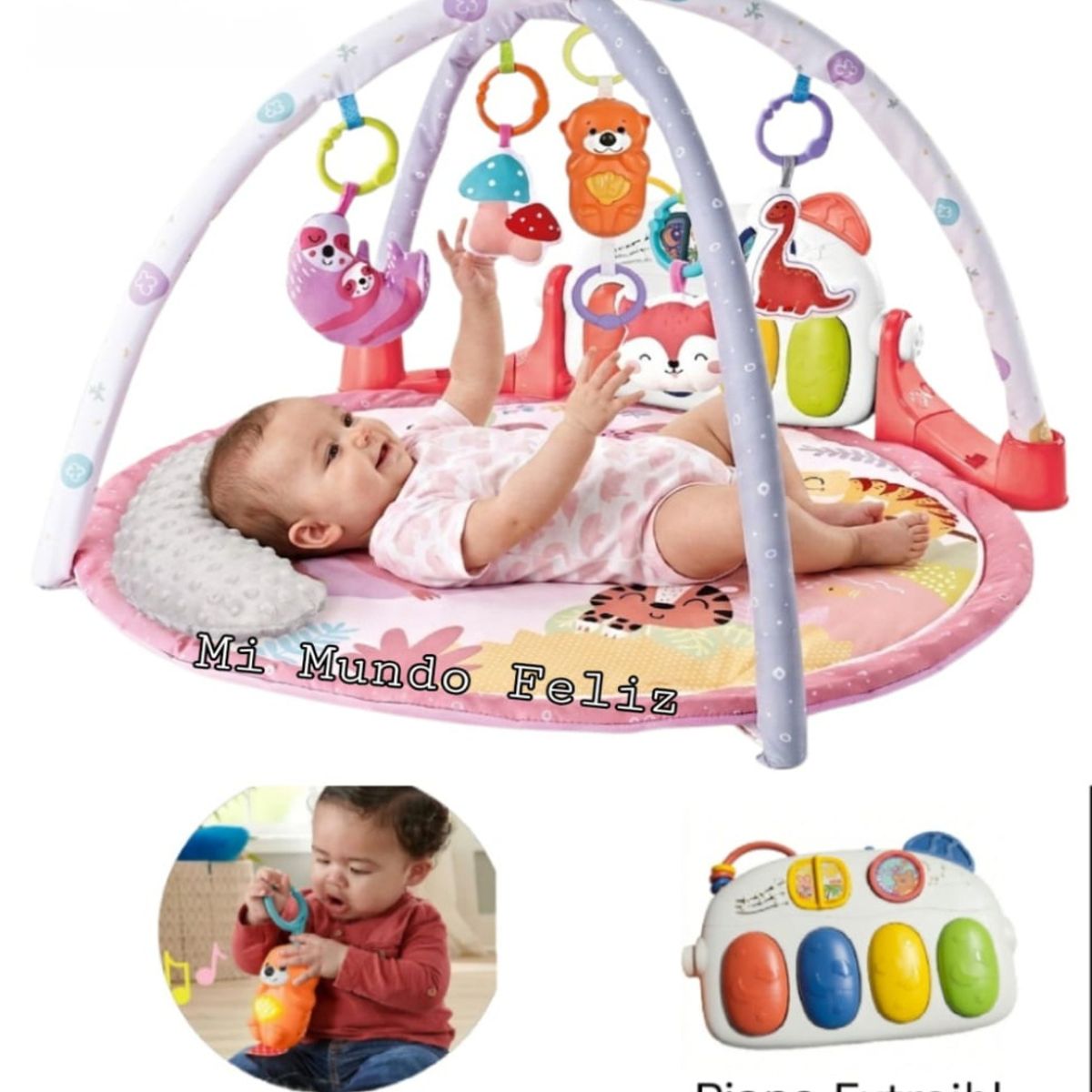 BABY CAM - Gimnasio para Bebe Piano Musical 7 en 1 Rosa