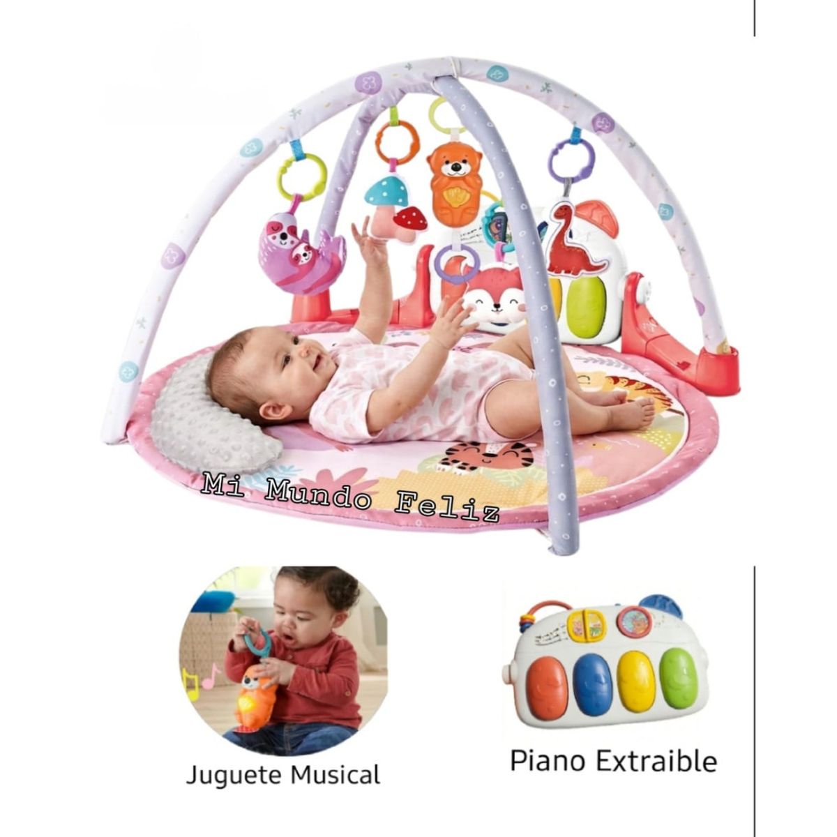 BABY CAM - Gimnasio para Bebe Piano Musical 7 en 1 Rosa