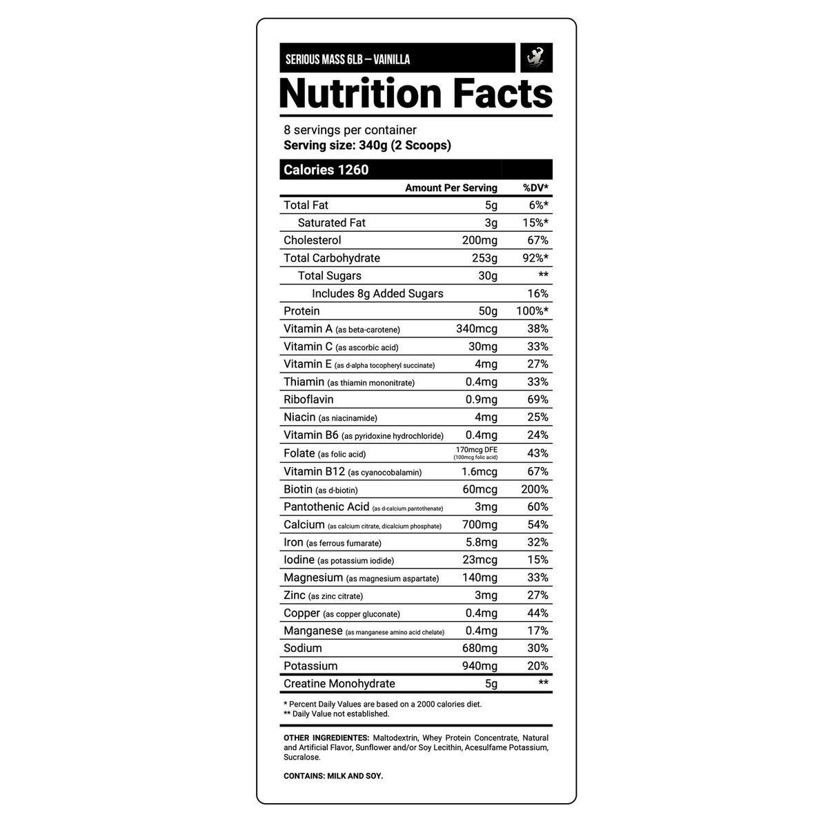 OPTIMUN NUTRITION - SERIOUS MASS 6 LB VANILLA