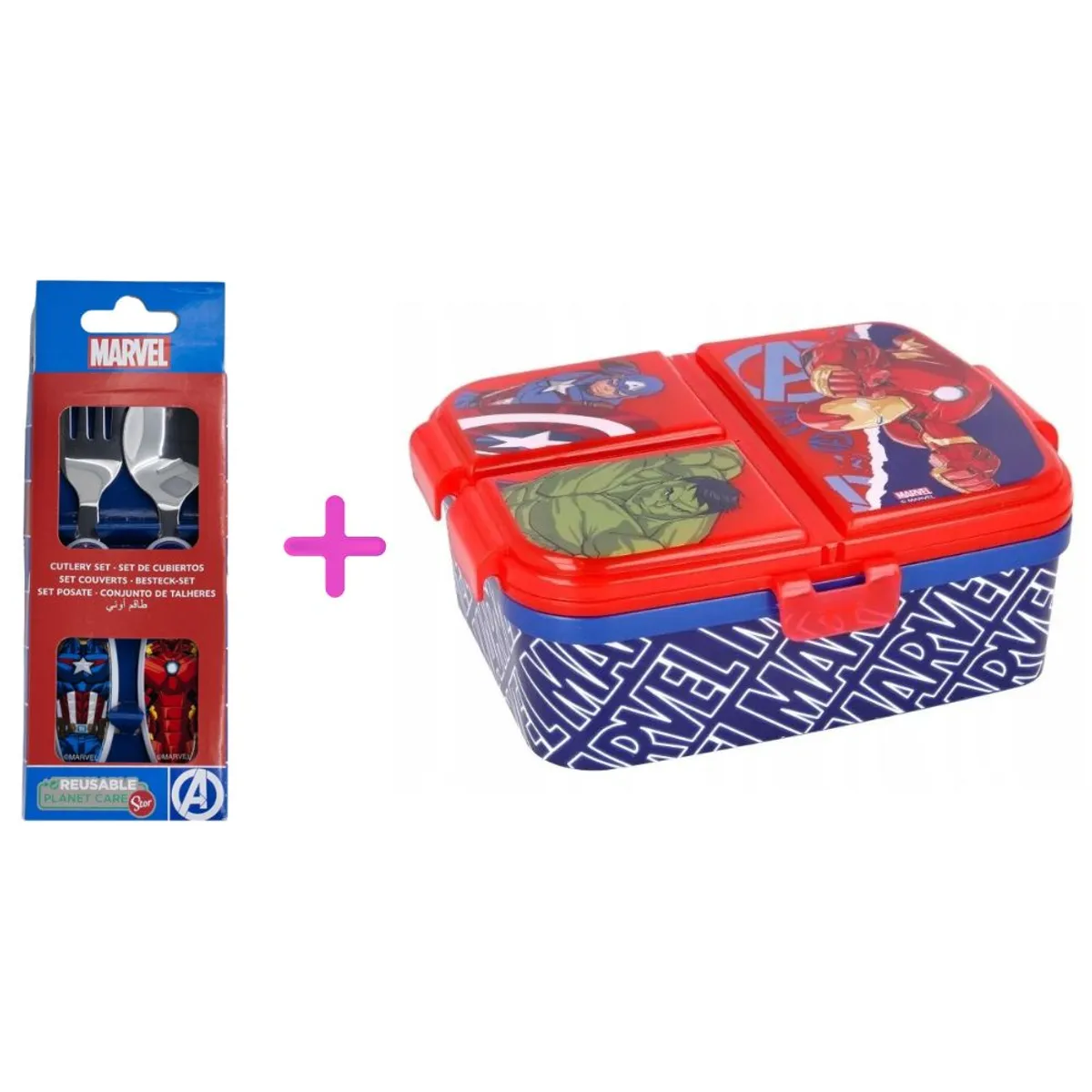 MARVEL - Set de Sandwichera Múltiple XL y cubiertos Avengers