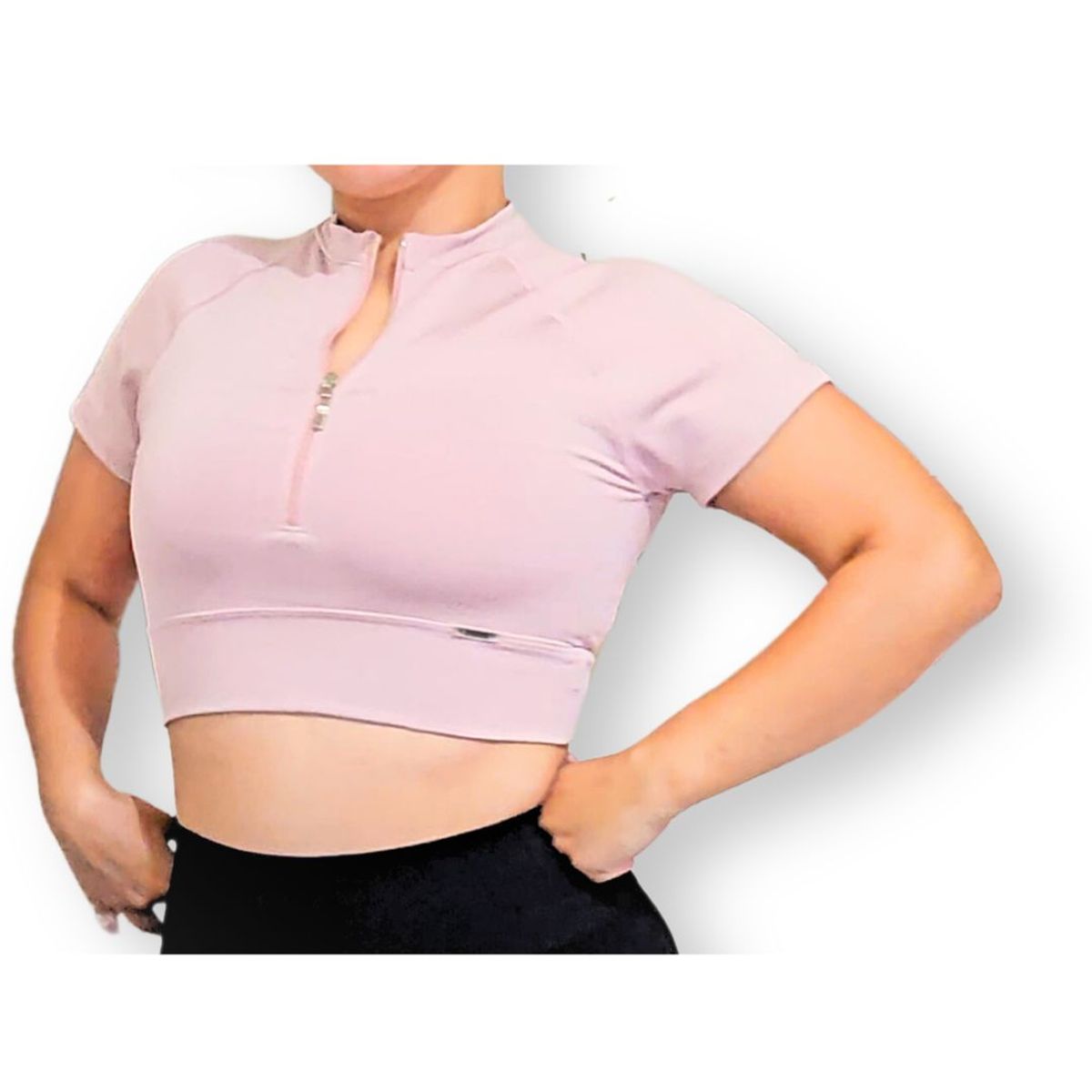 GENERICO - Top deportivo manga corta mujer - Crop top con cierre mujer - Ropa gym