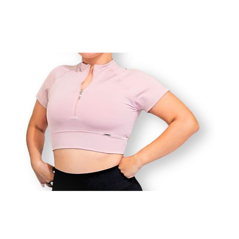 Top deportivo manga corta mujer Crop top con cierre mujer Ropa