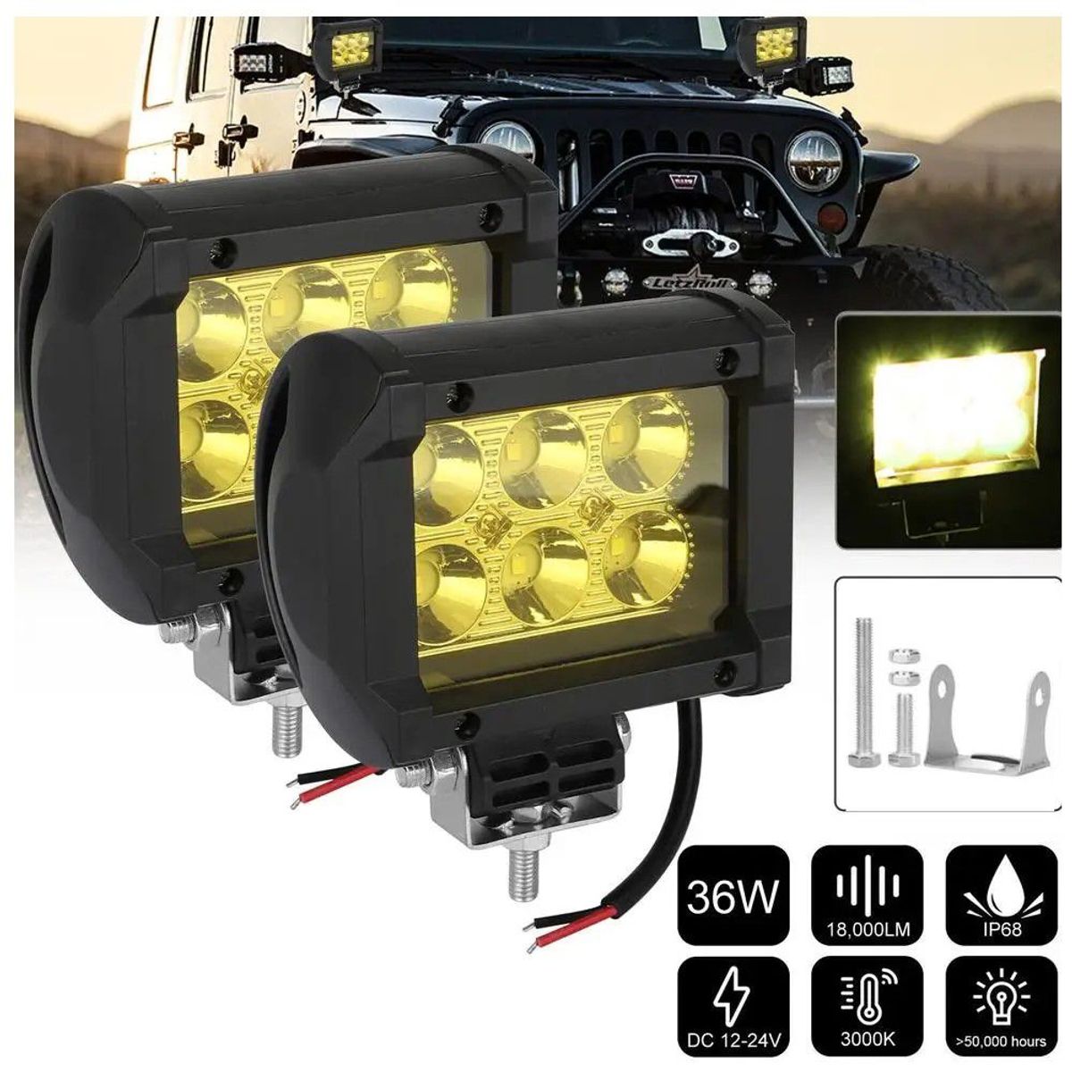 KOBO - Faro 6 Led Hiper Led Auxiliar 18w Amarillo Antiniebla 1pcs