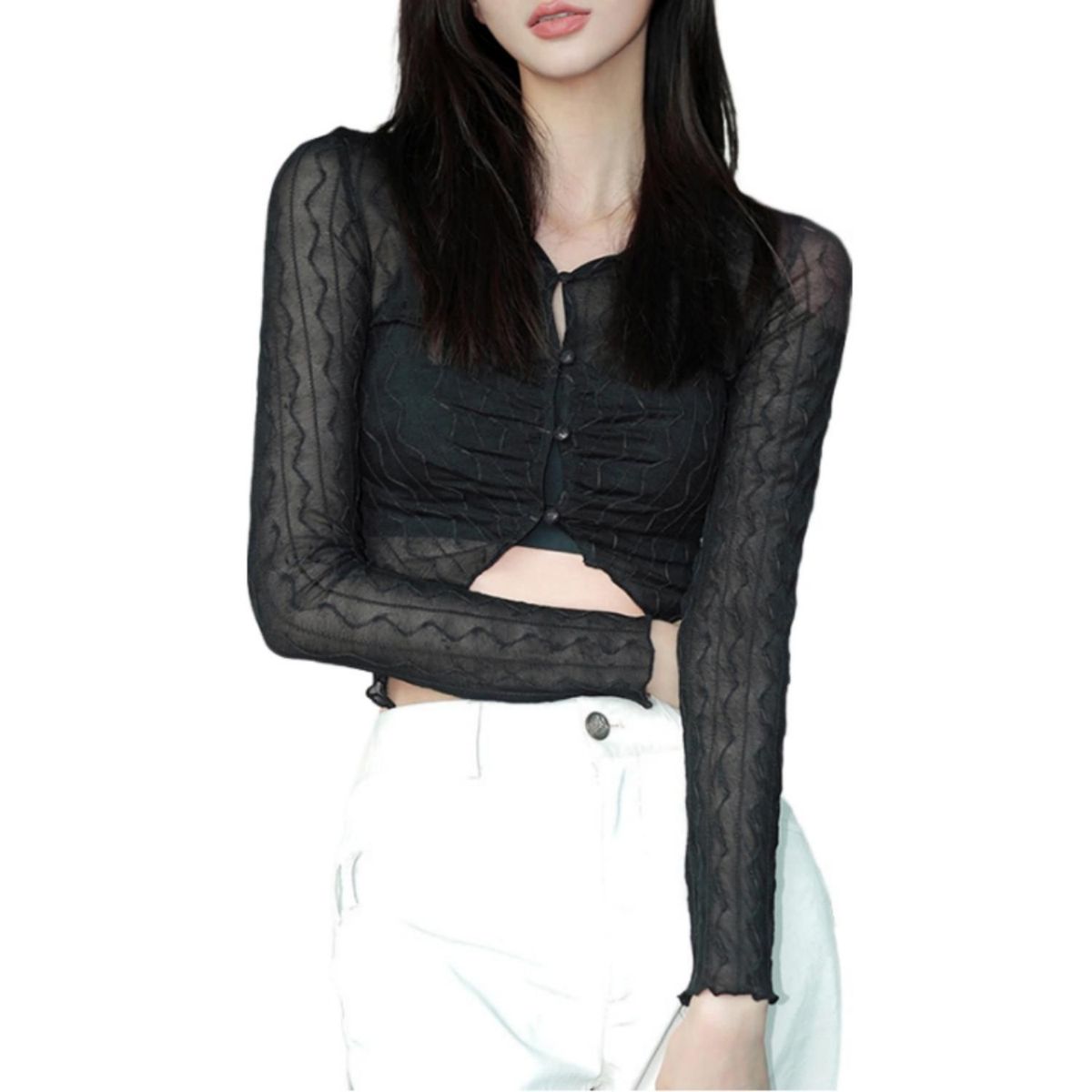 DENISASAA - Camisa Moda Sexy SeÃ±oras Perspectiva Cardigan Mariposa Cola