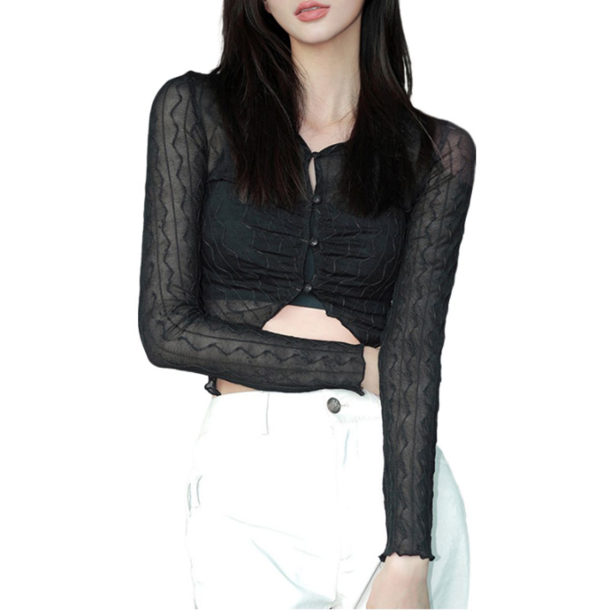 DENISASAA - Camisa Moda Sexy SeÃ±oras Perspectiva Cardigan Mariposa Cola