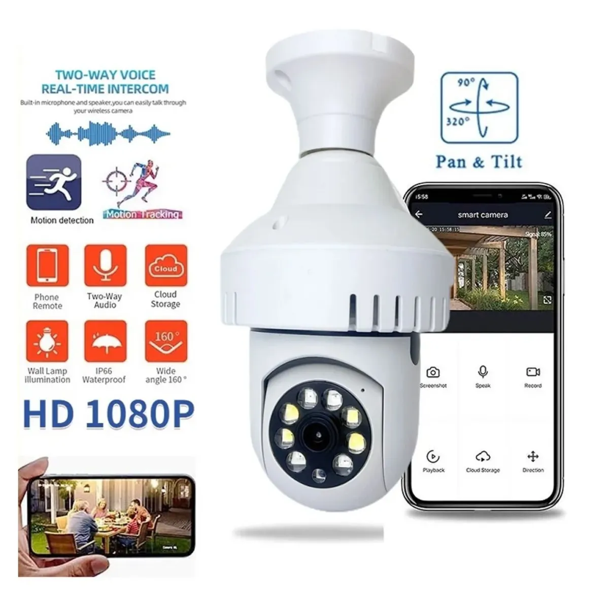 OEM - Foco Camara de Seguridad de 360° con Wifi  Con Sensor de movimiento Full HD