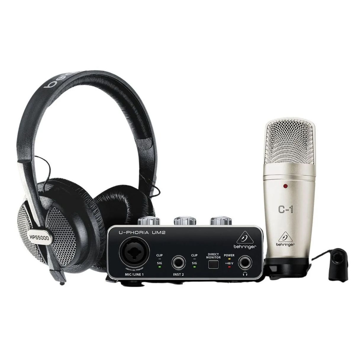 BEHRINGER - Kit Grabación Behringer U-phoria Studio Um2 C1 hps5000 cable