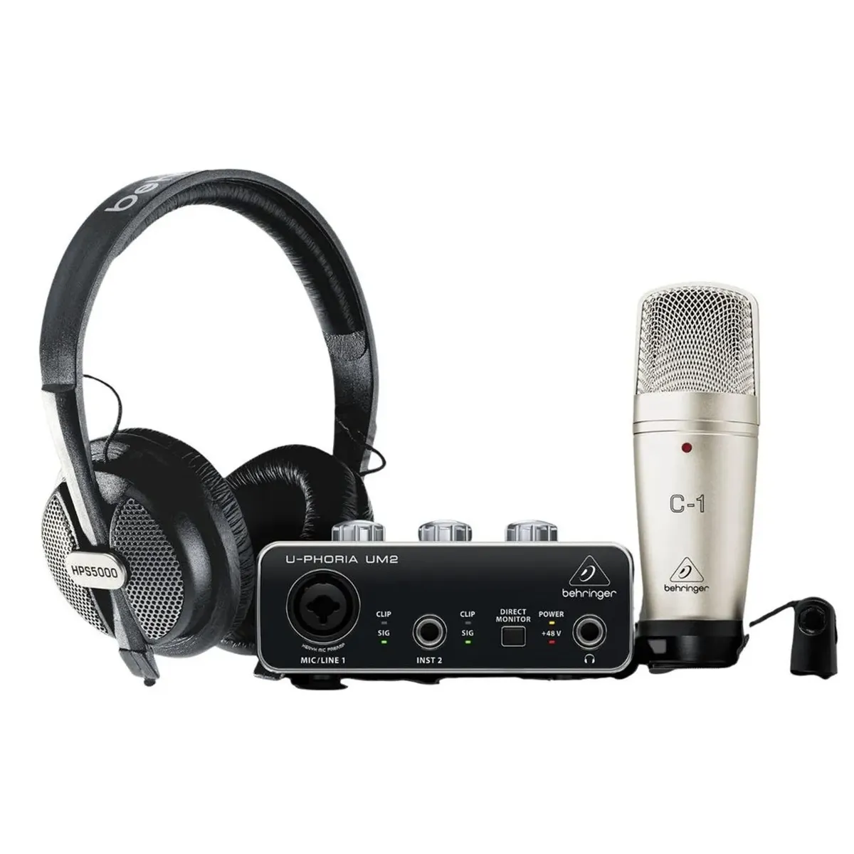 BEHRINGER - Kit Grabación Behringer U-phoria Studio Um2 C1 hps5000 cable