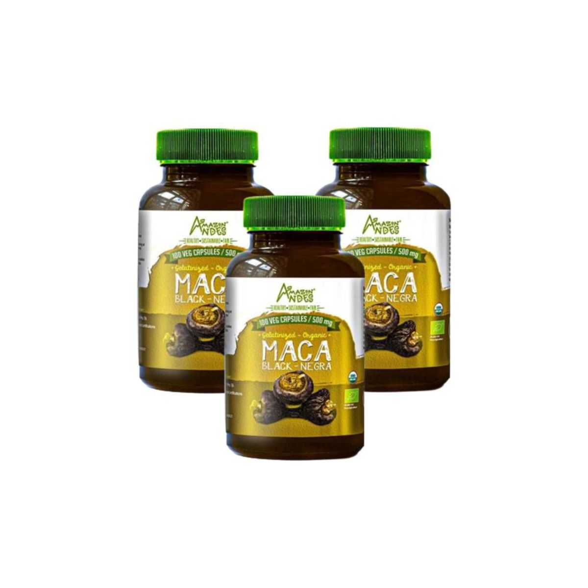 AMAZON ANDES - Pack x 3 Maca Negra Orgánico en cápsulas 100u - 500mg - Amazon Andes