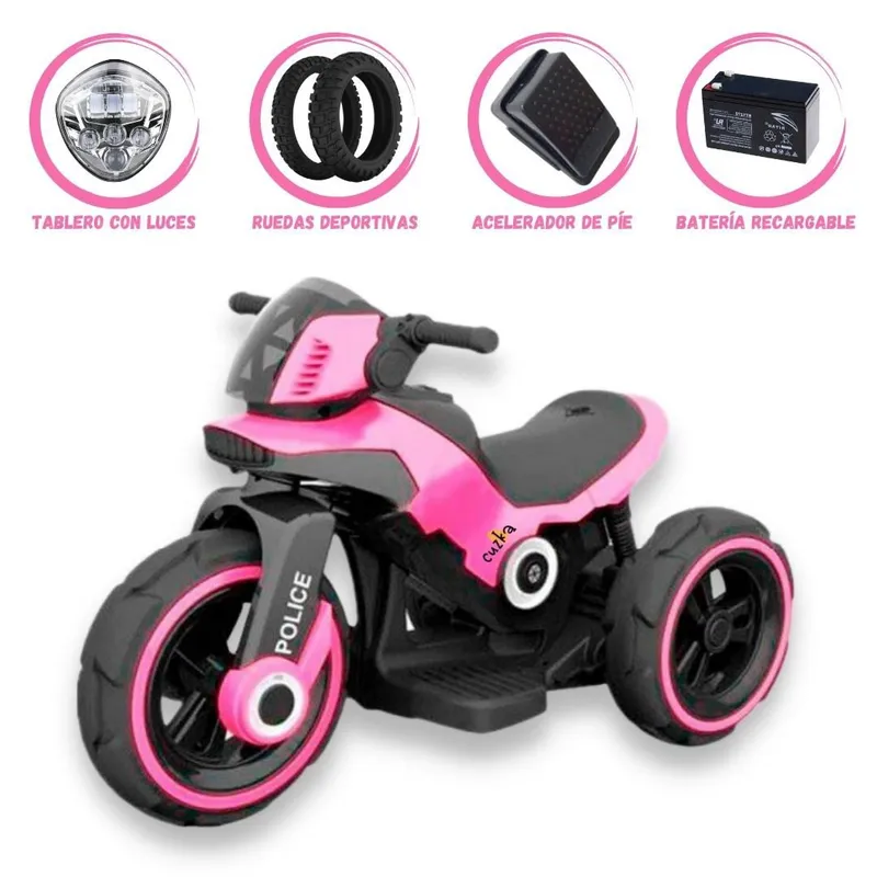 VOYAGE - Trimoto a Batería para Niños «POLICE» MP3 Pink