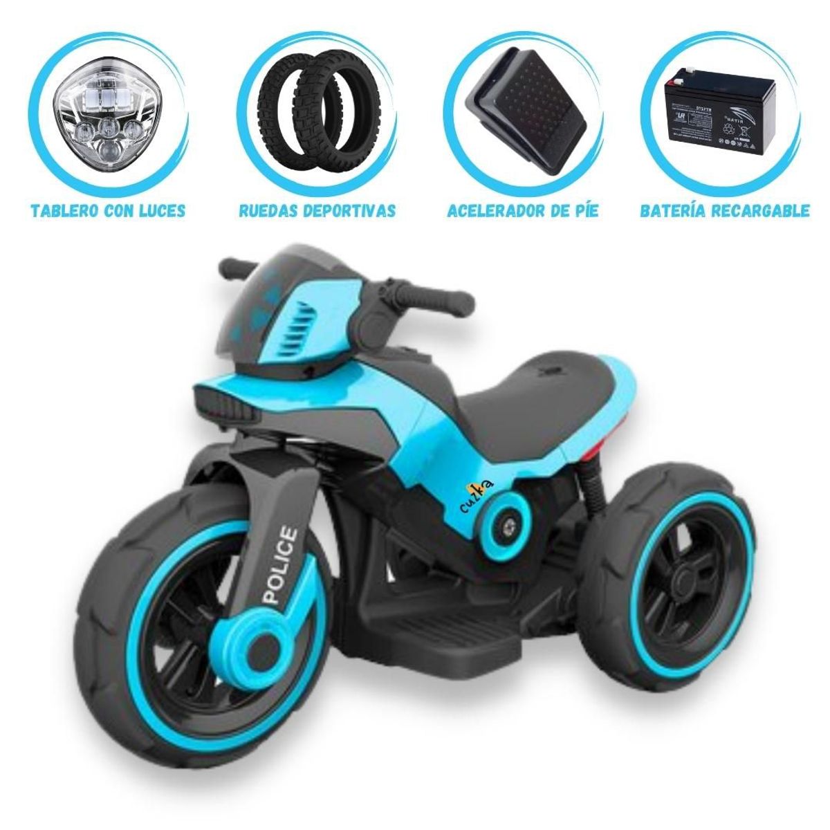VOYAGE - Trimoto a Batería para Niños «POLICE» MP3 Blue