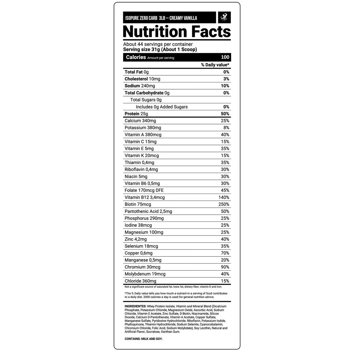 GENERICO - Isopure Zero Carb 3 lb - Creamy Vanilla