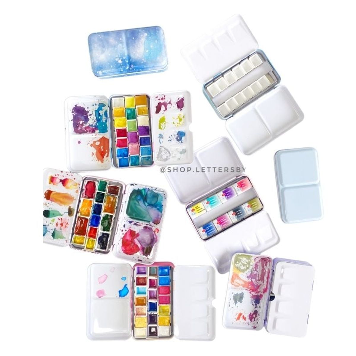 GENERICO - Estuche vacío para acuarelas (metal) - pequeño + 12 godets Rosa pastel