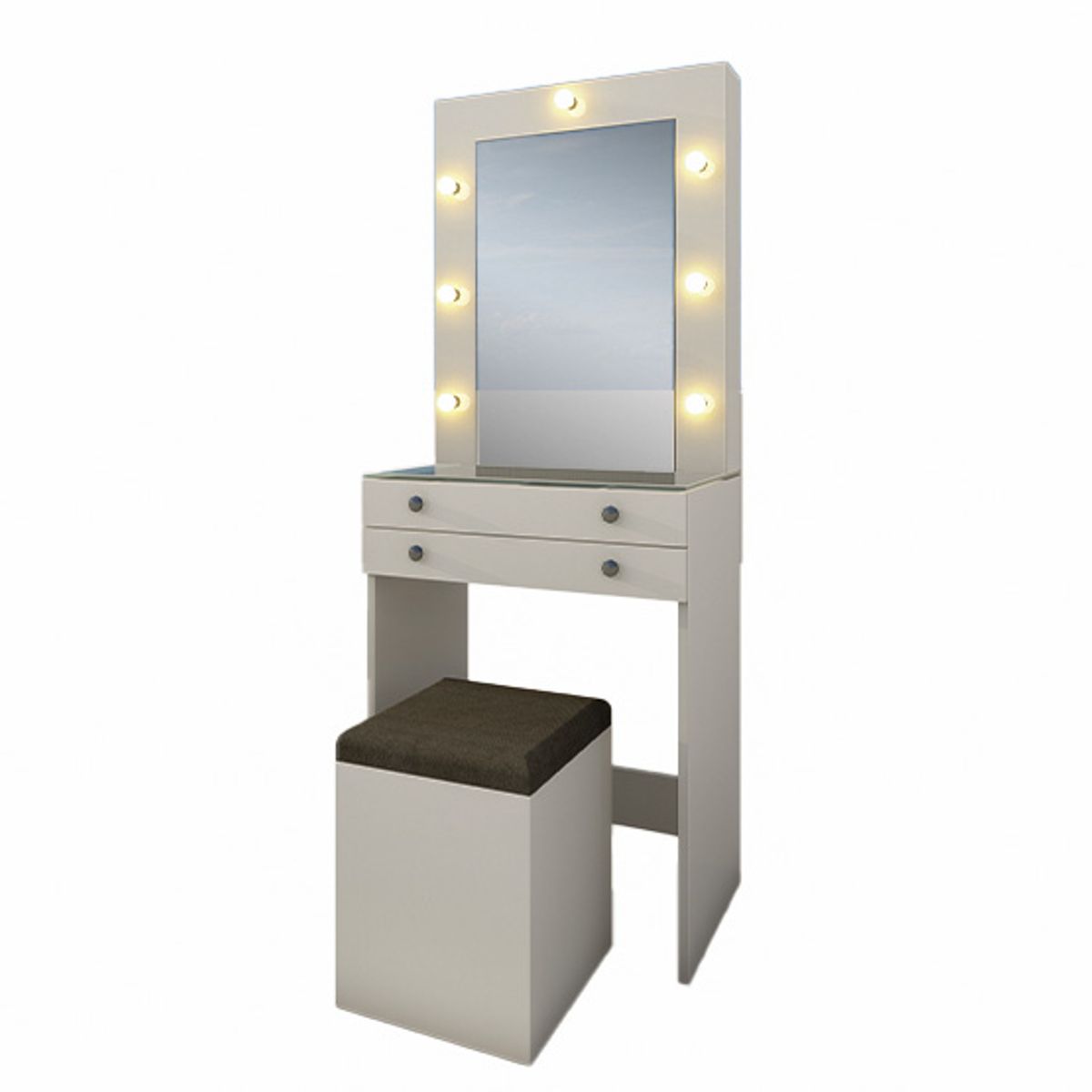 BARAKA HOME - Tocador Joyero Con Espejo Sandur Puff - Blanco