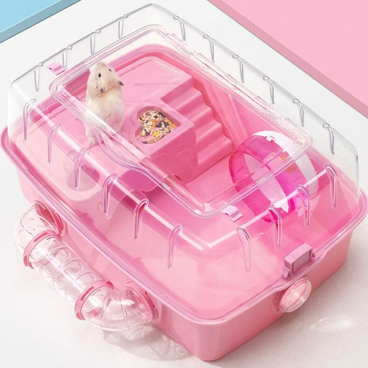 GENERICO - Jaula para Hamster Casa para roedor Grande equipada Rosado