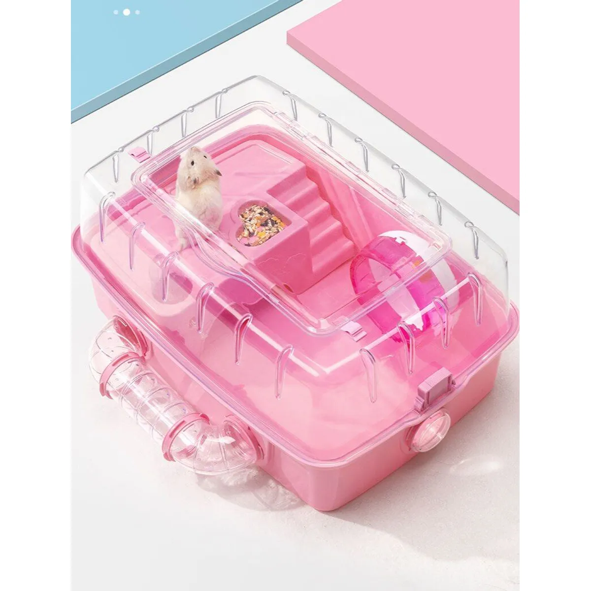 GENERICO - Jaula para Hamster Casa para roedor Grande equipada Rosado