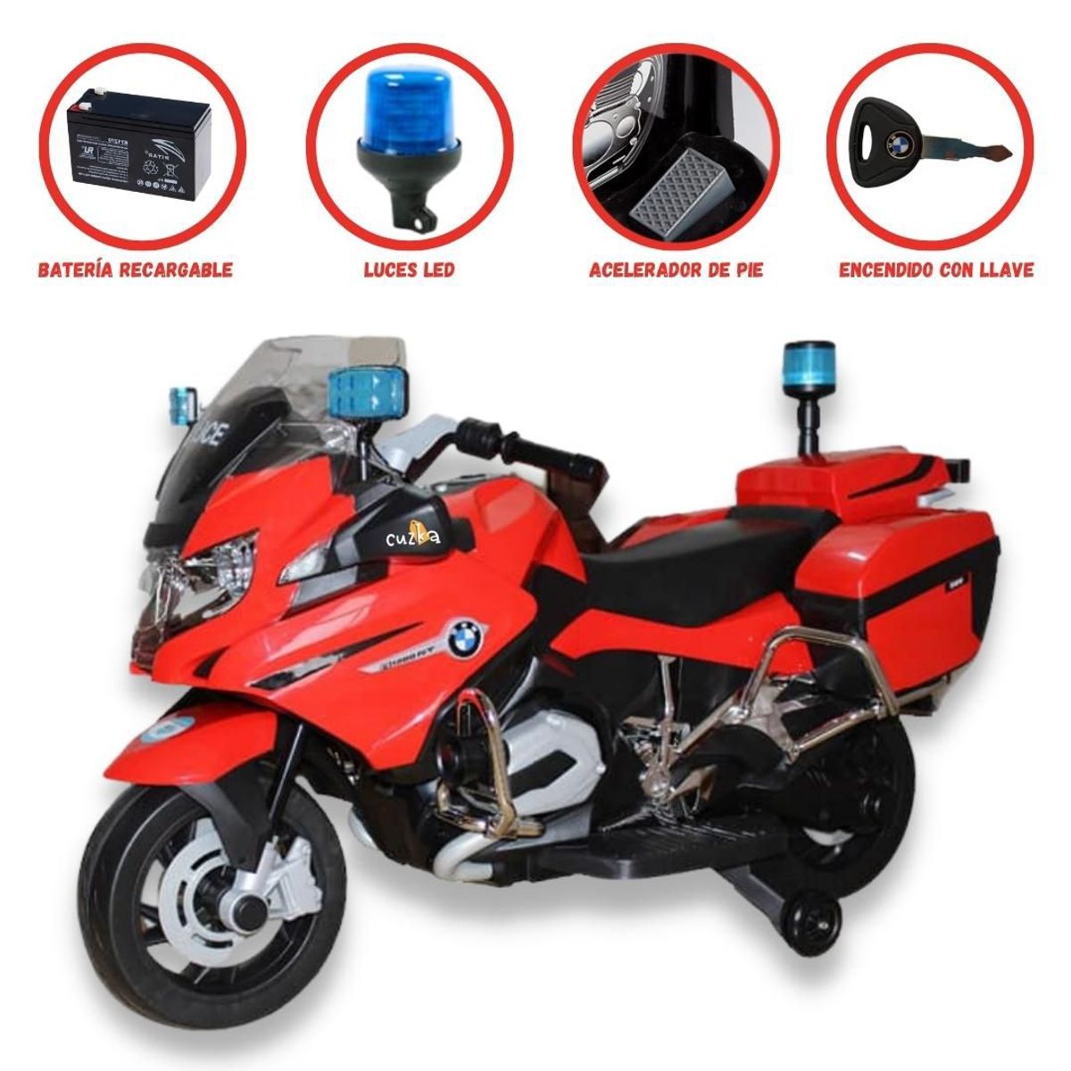 BMW - Moto a Batería para Niños «POLICE» USB Red licenced