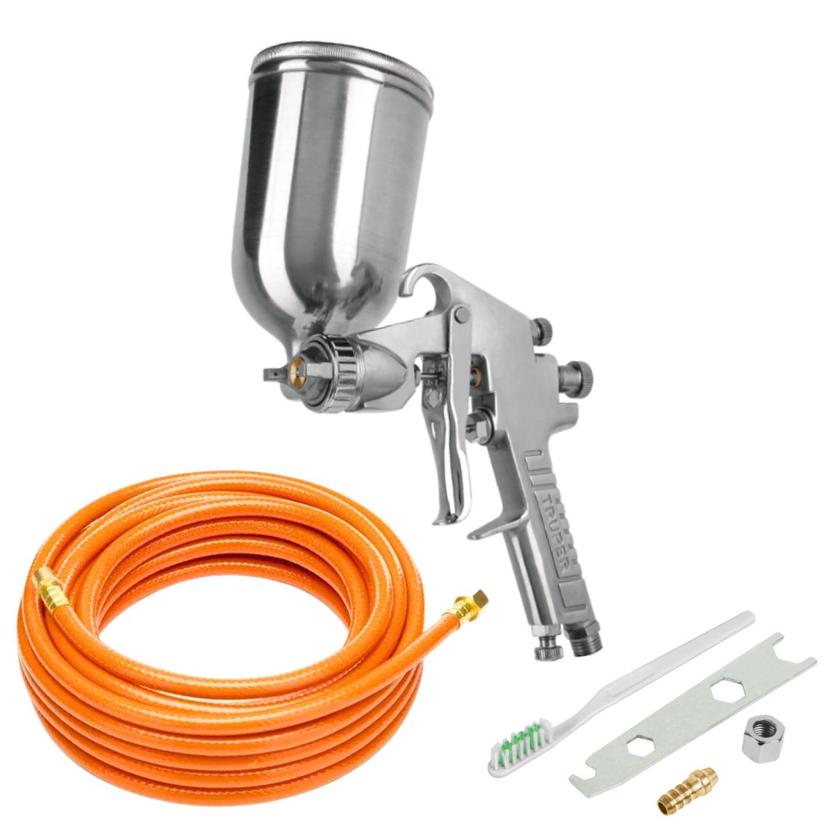 TRUPER - KIT PISTOLA DE AIRE PARA PINTAR PROFESIONAL MANGUERA 5 METROS TRUPER