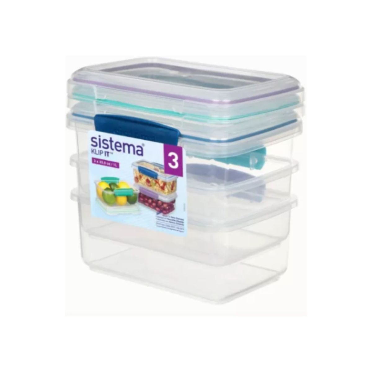 SISTEMA - Set Hermeticos Sistema 1L Rectangular 3 Pack