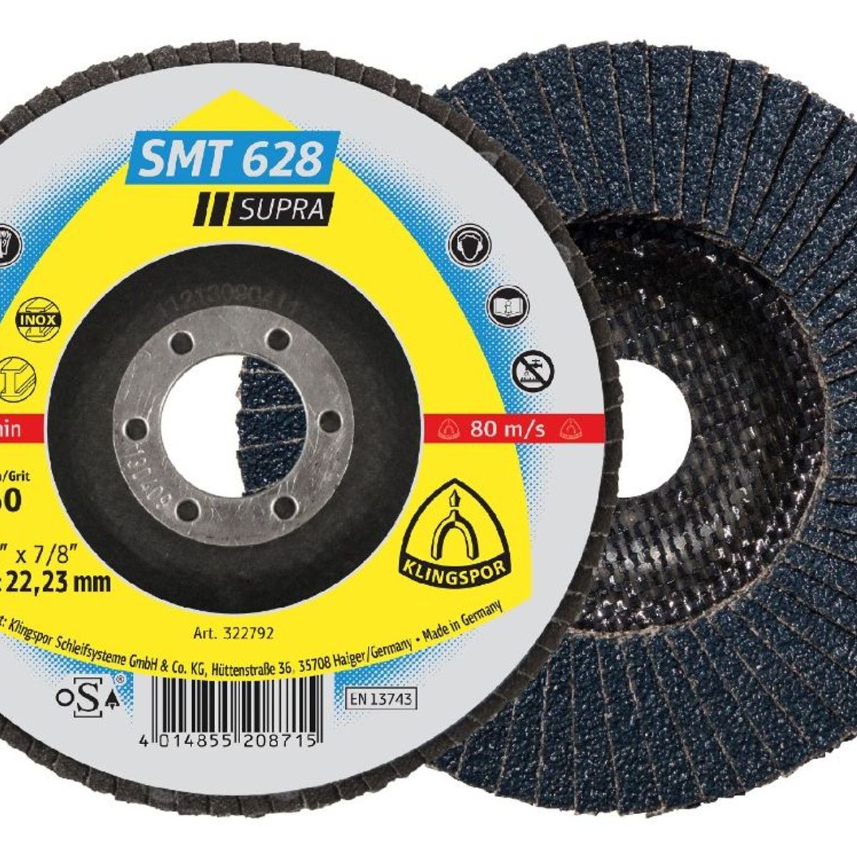 KLINGSPOR - Disco Flap 4 1/2" G60 /115x22.2mm Centro concavo - Pack x 20  und