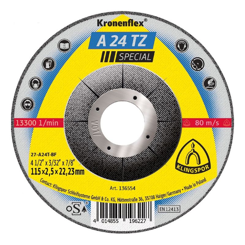KLINGSPOR - Disco Corte 4 1/2"/115x2.5x22.23mm Centro cóncavo - Pack x 10 und