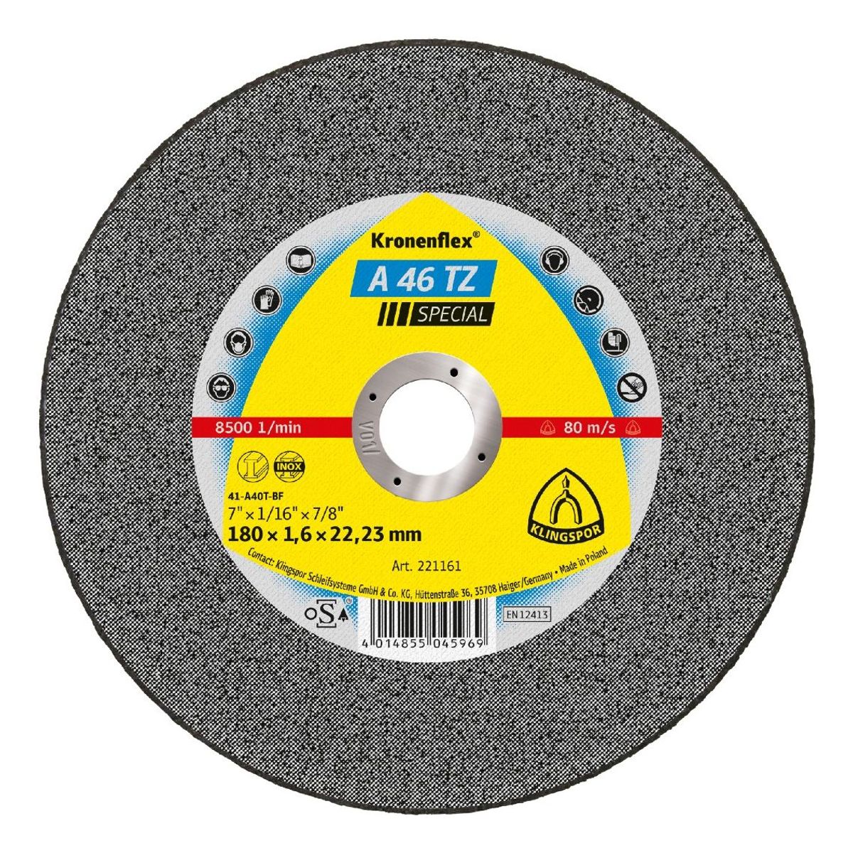 KLINGSPOR - Disco Corte 7" - Kt/Special/A46Tz/180x1.6x22.23mm - Pack x 25 und