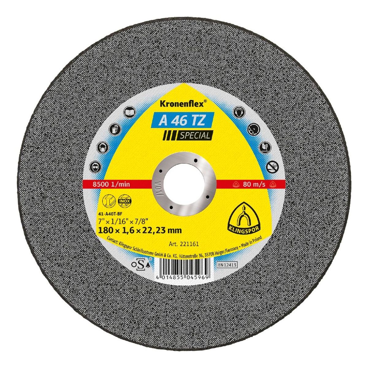 KLINGSPOR - Disco Corte 7" - Kt/Special/A46Tz/180x1.6x22.23mm - Pack x 25 und