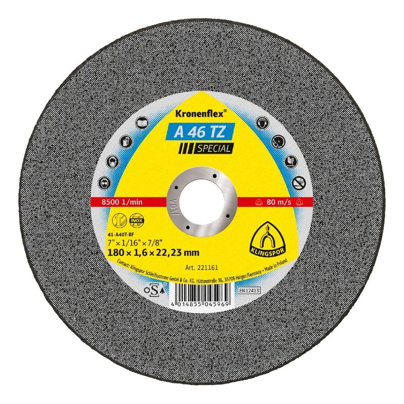 KLINGSPOR - Disco Corte 7" - Kt/Special/A46Tz/180x1.6x22.23mm - Pack x 25 und
