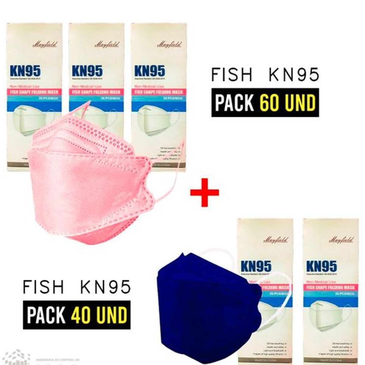 GENERICO - MASCARILLA KN95 FISH SHAPE - 100 unidades de colores/ PACK DE 5 CAJAS