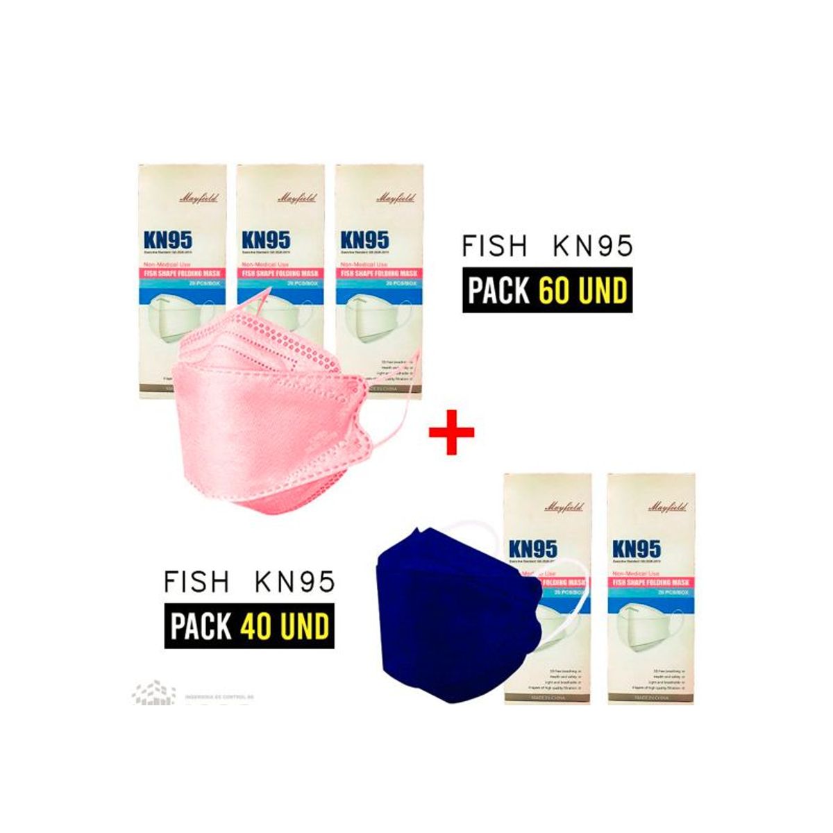 GENERICO - MASCARILLA KN95 FISH SHAPE - 100 unidades de colores/ PACK DE 5 CAJAS