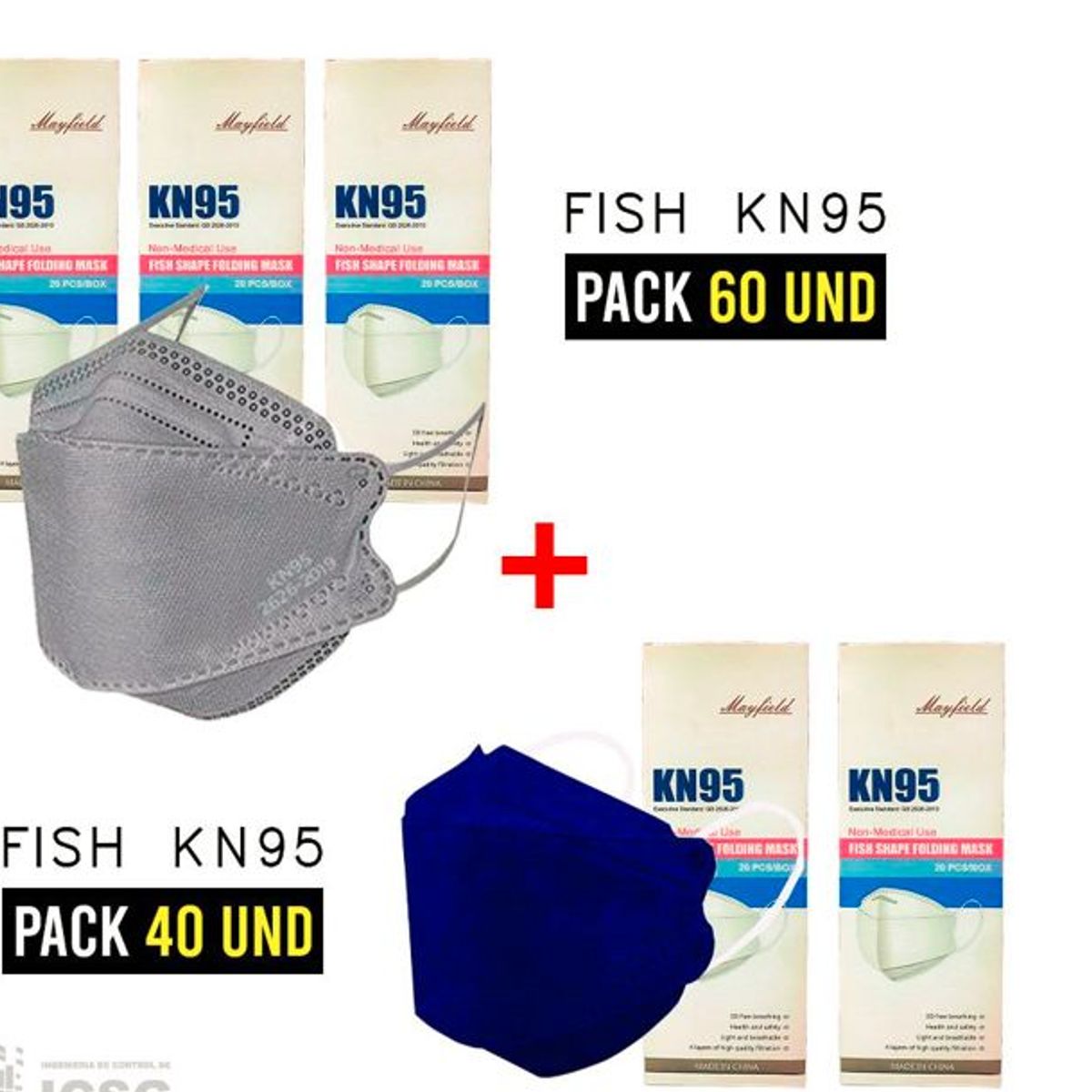 GENERICO - MASCARILLA KN95 FISH SHAPE - 100 unidades de colores/ PACK DE 5 CAJAS