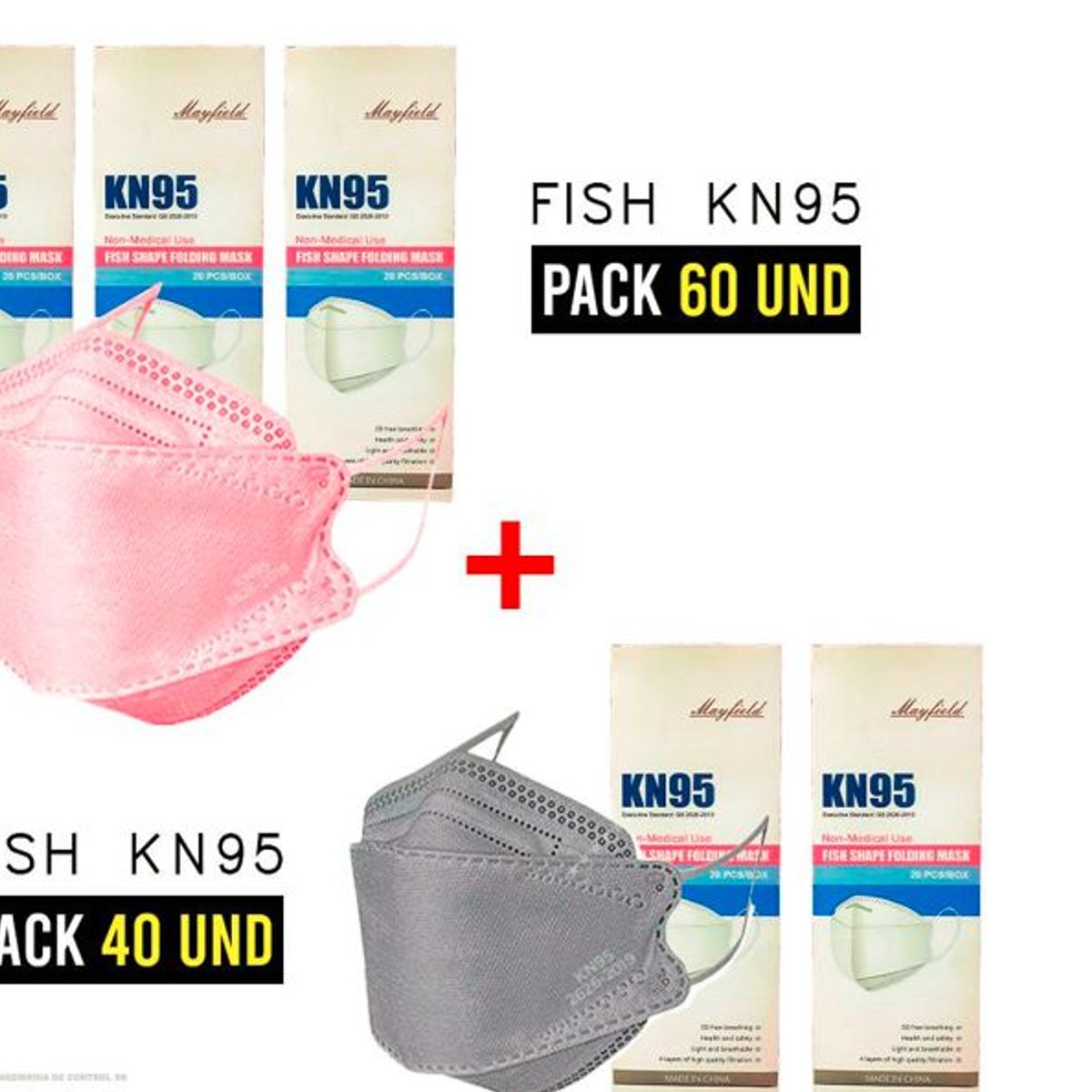 GENERICO - MASCARILLA KN95 FISH SHAPE - 100 unidades de colores/ PACK DE 5 CAJAS