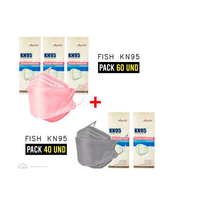 GENERICO - MASCARILLA KN95 FISH SHAPE - 100 unidades de colores/ PACK DE 5 CAJAS